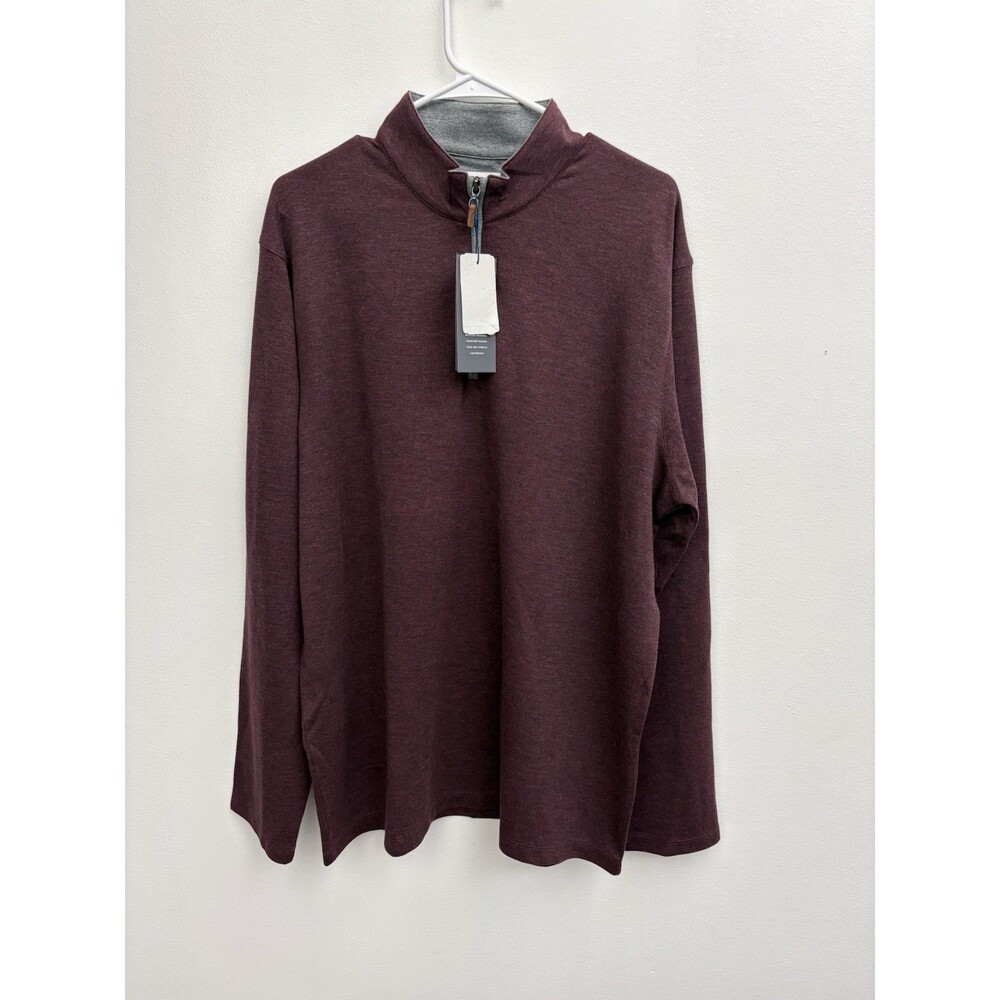 Mizzen + Main Men’s 1/4 Zip Sweater Red Wine XXL Trim Long Sleeve Cotton Blend